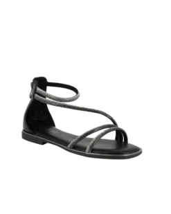 MISS GLOBO - Sandalo nero con strass e zip posteriore