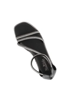 MISS GLOBO - Sandalo nero con strass e zip posteriore