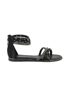 MISS GLOBO - Sandalo nero con strass, borchie e zip posteriore
