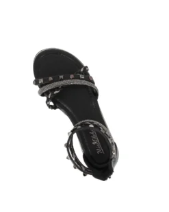 MISS GLOBO - Sandalo nero con strass, borchie e zip posteriore