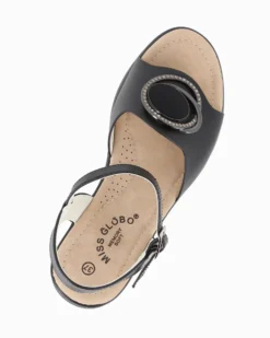 MISS GLOBO - Sandalo nero platform con sottopiede memory soft e dettaglio metallico in strass, zeppa 5CM