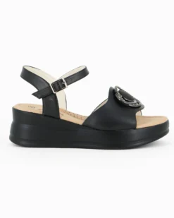 MISS GLOBO - Sandalo nero platform con sottopiede memory soft e dettaglio metallico in strass, zeppa 5CM