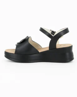MISS GLOBO - Sandalo nero platform con sottopiede memory soft e dettaglio metallico in strass, zeppa 5CM