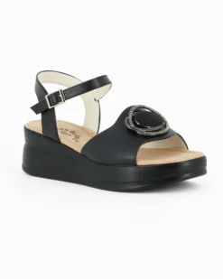 MISS GLOBO - Sandalo nero platform con sottopiede memory soft e dettaglio metallico in strass, zeppa 5CM