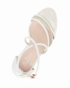 MISS GLOBO - Sandalo oro con cinturini incrociati e strass, tacco 8,5CM