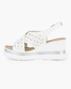 MISS GLOBO - Sandalo platform bianco con fasce incrociate traforate e sottopiede in memory soft, zeppa 7CM