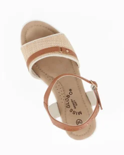 MISS GLOBO - Sandalo platform beige/cuoio con fascia intrecciata e cinturino alla caviglia