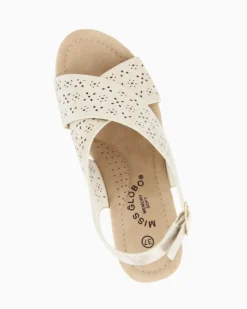 MISS GLOBO - Sandalo platform beige con fasce incrociate traforate e sottopiede in memory soft, zeppa 7CM