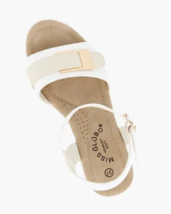 MISS GLOBO - Sandalo platform bianco/panna con fibbia sulla fascia anteriore e sottopiede in memory soft, zeppa 7CM