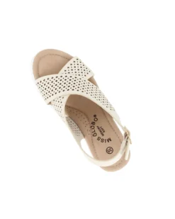 MISS GLOBO - Sandalo platform panna con fasce incrociate traforate e sottopiede in memory soft, zeppa 7CM