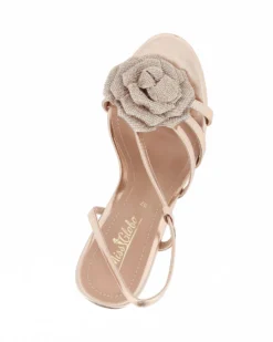 MISS GLOBO - Sandalo rose gold con cinturino diagonale e applicazione rosa in strass, tacco 8,5CM