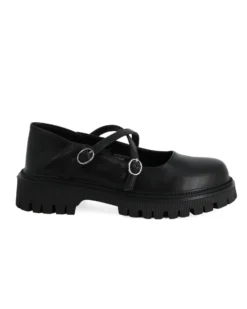 MISS GLOBO - Scarpa nera con suola track e cinturini incrociati