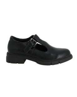 MISS GLOBO - Scarpa nera con suola track e cinturino con fibbia frontale