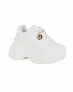 MISS GLOBO - Scarpa sneakers bianca da donna con lacci e cuore in strass