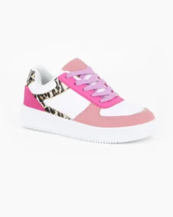 MISS GLOBO - Scarpa sneakers bianca e rosa da bambina con inserti leopardati