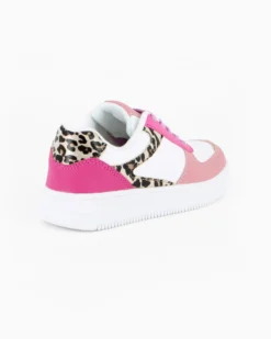 MISS GLOBO - Scarpa sneakers bianca e rosa da bambina con inserti leopardati