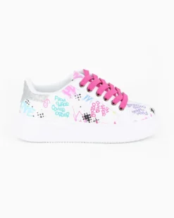 MISS GLOBO - Scarpa sneakers bianca da bambina con lacci fucsia