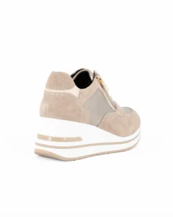 MISS GLOBO - Scarpa sneakers khaki scamosciata in VERA PELLE con zeppa, lacci e zip laterale