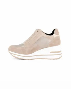 MISS GLOBO - Scarpa sneakers khaki scamosciata in VERA PELLE con zeppa, lacci e zip laterale