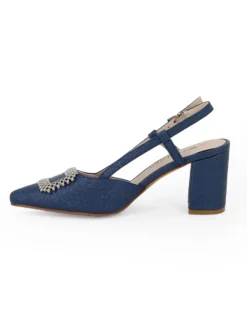 MISS GLOBO - Slingback blu con accessorio sulla punta tacco 7cm con memory foam