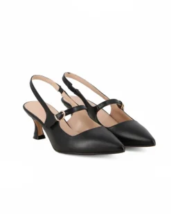 MISS GLOBO - Slingback nera con cinturino superiore, tacco 6CM, MADE IN ITALY