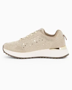 MISS GLOBO - Sneakers beige con lacci e strass