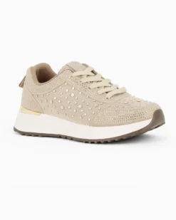 MISS GLOBO - Sneakers beige con lacci e strass