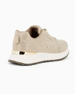 MISS GLOBO - Sneakers beige con lacci e strass