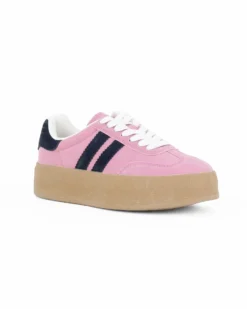 MISS GLOBO - Sneakers rosa scamosciata con lacci, fondo 3,5CM