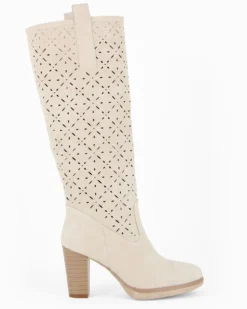 MISS GLOBO - Stivale beige traforato con zip laterale, tacco 8CM
