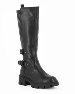 MISS GLOBO - Stivale nero con con zip laterale e doppia fibbia, tacco 5,5CM