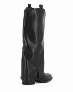 MISS GLOBO - Stivale nero con risvolto e zip laterale, tacco 6CM