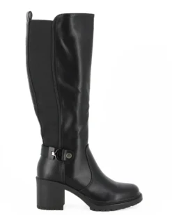 MISS GLOBO - Stivale nero con zip laterale e inserto elasticizzato, tacco 7CM