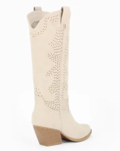 MISS GLOBO - Stivale texano beige con zip laterale, tacco 7CM