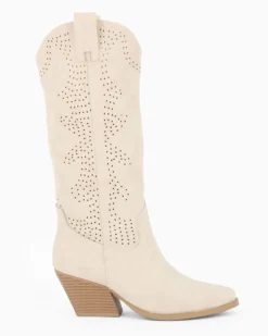 MISS GLOBO - Stivale texano beige con zip laterale, tacco 7CM
