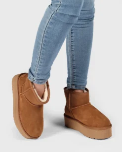 MISS GLOBO - Stivaletto camel in VERA PELLE con pelliccia interna