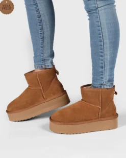 MISS GLOBO - Stivaletto camel in VERA PELLE con pelliccia interna
