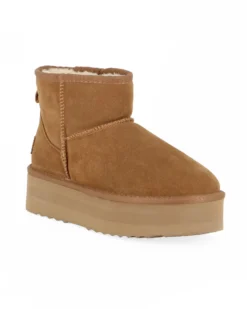 MISS GLOBO - Stivaletto camel in VERA PELLE con pelliccia interna