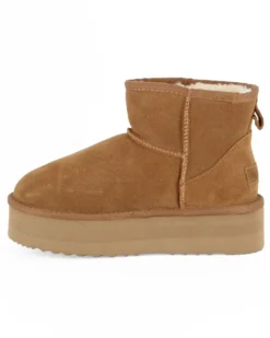 MISS GLOBO - Stivaletto camel in VERA PELLE con pelliccia interna