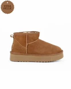 MISS GLOBO - Stivaletto camel in VERA PELLE con pelliccia interna