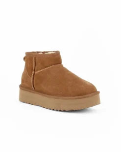 MISS GLOBO - Stivaletto camel in VERA PELLE con pelliccia interna