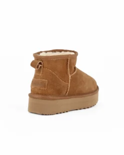 MISS GLOBO - Stivaletto camel in VERA PELLE con pelliccia interna