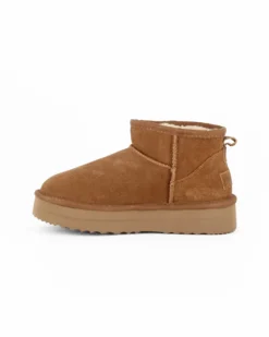 MISS GLOBO - Stivaletto camel in VERA PELLE con pelliccia interna