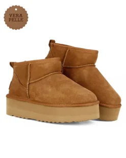 MISS GLOBO - Stivaletto camel in VERA PELLE con pelliccia interna