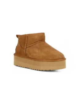 MISS GLOBO - Stivaletto camel in VERA PELLE con pelliccia interna