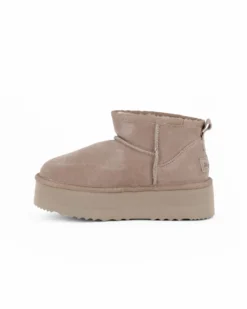 MISS GLOBO - Stivaletto taupe in VERA PELLE con pelliccia interna