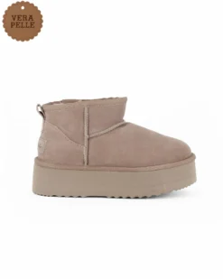 MISS GLOBO - Stivaletto taupe in VERA PELLE con pelliccia interna