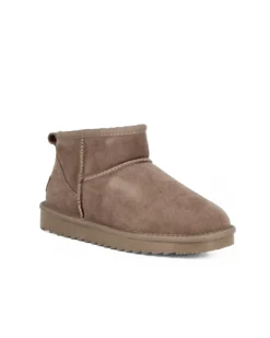 MISS GLOBO - Stivaletto taupe in VERA PELLE con pelliccia interna