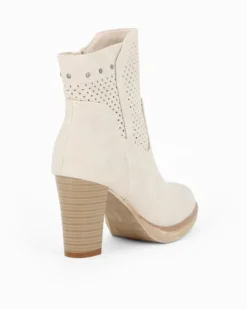 MISS GLOBO - Tronchetto beige traforato con zip laterale, tacco 8CM