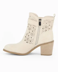 MISS GLOBO - Tronchetto beige traforato con zip laterale, tacco 7CM
